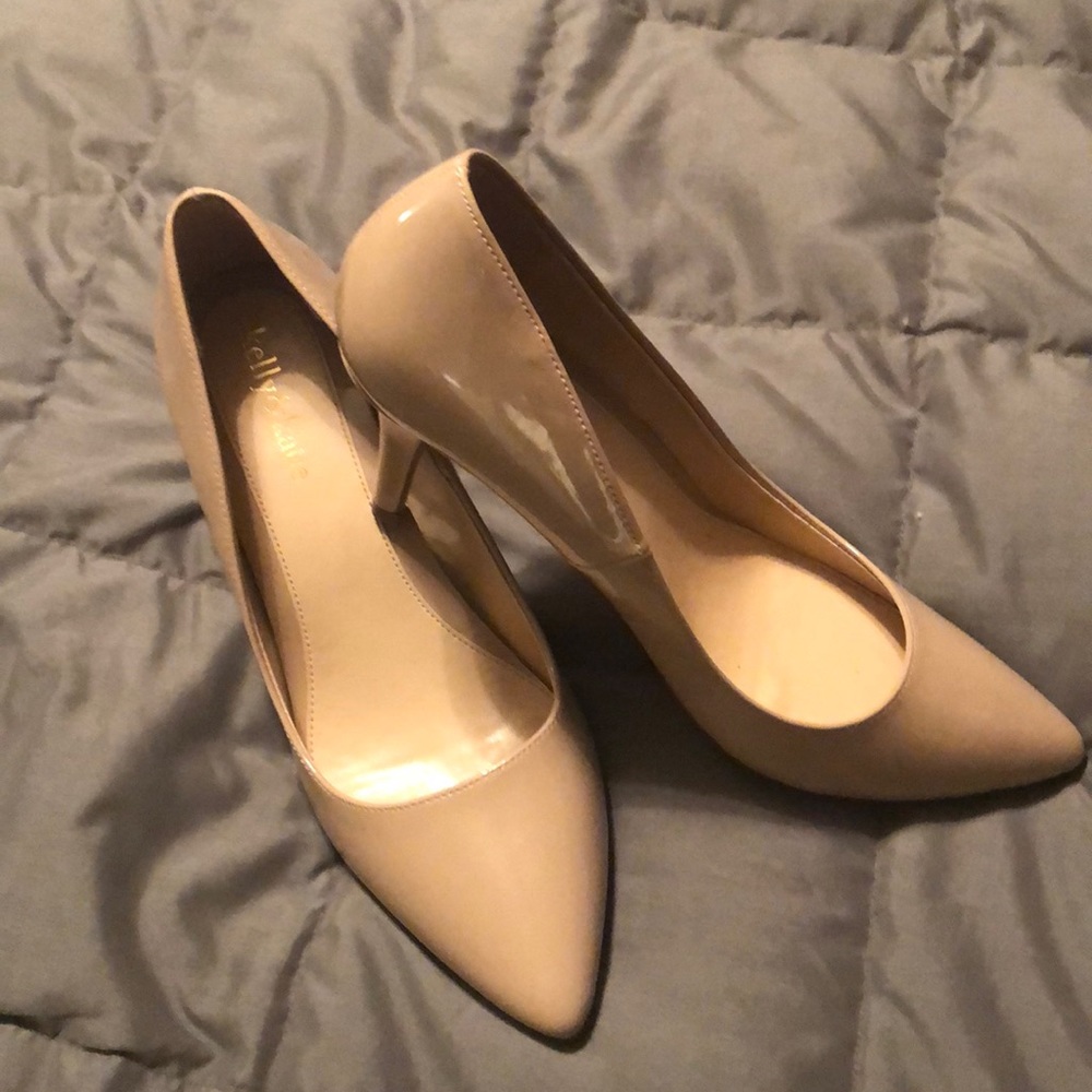 Nude patent leather heels